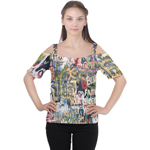 Graffiti Wall Pattern Background Women s Cutout Shoulder Tee by Simbadda