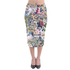 Graffiti Wall Pattern Background Velvet Midi Pencil Skirt by Simbadda