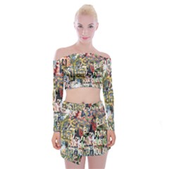 Graffiti Wall Pattern Background Off Shoulder Top With Skirt Set by Simbadda