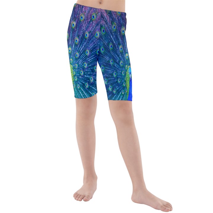 Amazing Peacock Kids  Mid Length Swim Shorts