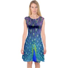 Amazing Peacock Capsleeve Midi Dress by Simbadda