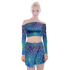 Amazing Peacock Off Shoulder Top With Skirt Set by Simbadda