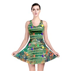 Watercolour Christmas Tree Painting Reversible Skater Dress by Simbadda