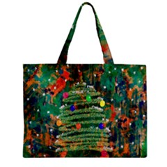 Watercolour Christmas Tree Painting Zipper Mini Tote Bag by Simbadda