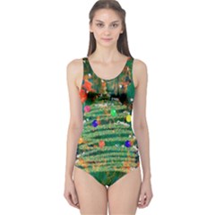 Watercolour Christmas Tree Painting One Piece Swimsuit by Simbadda