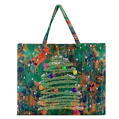 Watercolour Christmas Tree Painting Zipper Large Tote Bag by Simbadda