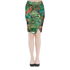 Watercolour Christmas Tree Painting Midi Wrap Pencil Skirt by Simbadda