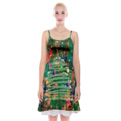 Watercolour Christmas Tree Painting Spaghetti Strap Velvet Dress by Simbadda