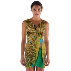 Peacock Bird Feathers Wrap Front Bodycon Dress by Simbadda