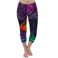 Peacock Feather Rainbow Capri Winter Leggings  by Simbadda