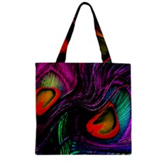 Peacock Feather Rainbow Zipper Grocery Tote Bag by Simbadda