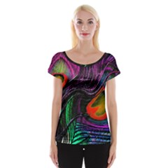 Peacock Feather Rainbow Women s Cap Sleeve Top by Simbadda