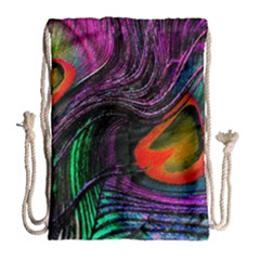 Peacock Feather Rainbow Drawstring Bag (large) by Simbadda