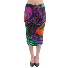 Peacock Feather Rainbow Midi Pencil Skirt by Simbadda