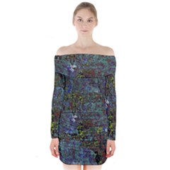 Stone Paints Texture Pattern Long Sleeve Off Shoulder Dress by Simbadda