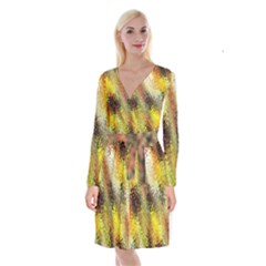 Multi Colored Seamless Abstract Background Long Sleeve Velvet Front Wrap Dress by Simbadda