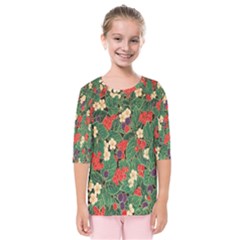 Berries And Leaves Kids  Quarter Sleeve Raglan Tee