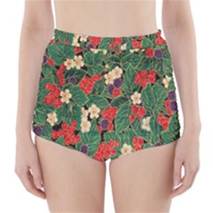 Berries And Leaves High-waisted Bikini Bottoms by Simbadda