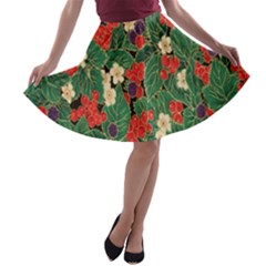 Berries And Leaves A-line Skater Skirt by Simbadda