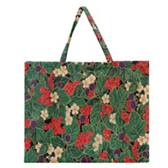 Berries And Leaves Zipper Large Tote Bag by Simbadda