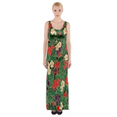 Berries And Leaves Maxi Thigh Split Dress by Simbadda