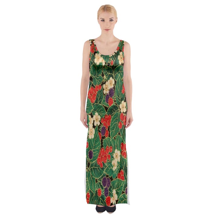 Berries And Leaves Maxi Thigh Split Dress