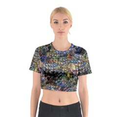 Multi Color Peacock Feathers Cotton Crop Top by Simbadda