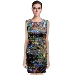 Multi Color Peacock Feathers Classic Sleeveless Midi Dress by Simbadda