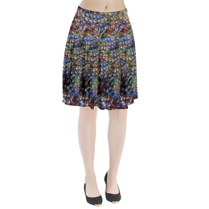 Multi Color Peacock Feathers Pleated Skirt