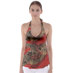 Red Gold Black Background Babydoll Tankini Top by Simbadda