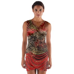 Red Gold Black Background Wrap Front Bodycon Dress by Simbadda