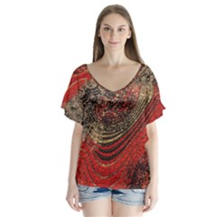 Red Gold Black Background Flutter Sleeve Top by Simbadda