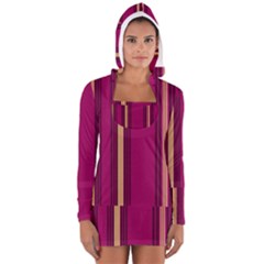 Stripes Background Wallpaper In Purple Maroon And Gold Women s Long Sleeve Hooded T-shirt by Simbadda