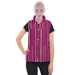 Stripes Background Wallpaper In Purple Maroon And Gold Women s Button Up Puffer Vest by Simbadda