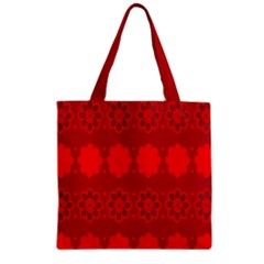 Red Flowers Velvet Flower Pattern Zipper Grocery Tote Bag by Simbadda