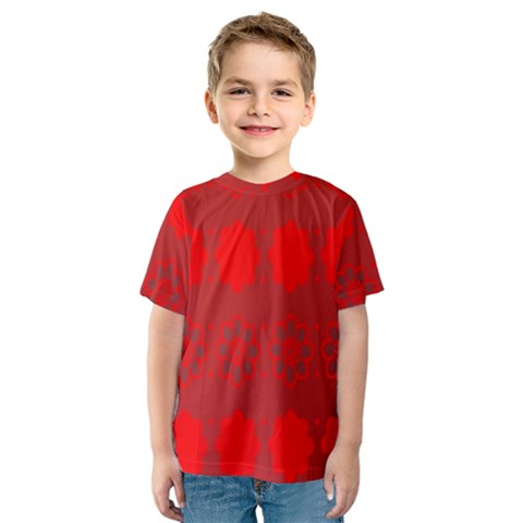 Red Flowers Velvet Flower Pattern Kids  Sport Mesh Tee by Simbadda