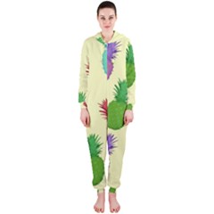 Colorful Pineapples Wallpaper Background Hooded Jumpsuit (ladies)  by Simbadda