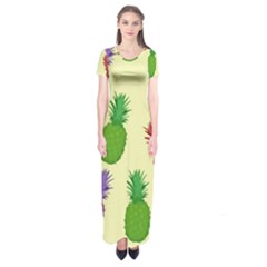 Colorful Pineapples Wallpaper Background Short Sleeve Maxi Dress by Simbadda