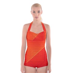 Abstract Clutter Baffled Field Boyleg Halter Swimsuit  by Simbadda