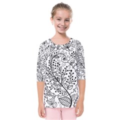 Black Abstract Floral Background Kids  Quarter Sleeve Raglan Tee