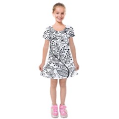 Black Abstract Floral Background Kids  Short Sleeve Velvet Dress by Simbadda