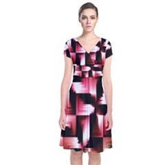 Red And Pink Abstract Background Short Sleeve Front Wrap Dress by Simbadda