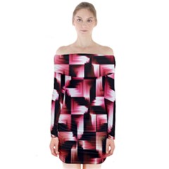 Red And Pink Abstract Background Long Sleeve Off Shoulder Dress by Simbadda