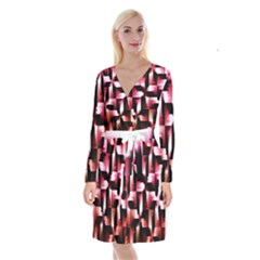 Red And Pink Abstract Background Long Sleeve Velvet Front Wrap Dress