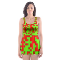 Colorful Qr Code Digital Computer Graphic Skater Dress Swimsuit by Simbadda