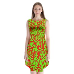 Colorful Qr Code Digital Computer Graphic Sleeveless Chiffon Dress   by Simbadda