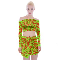 Colorful Qr Code Digital Computer Graphic Off Shoulder Top With Skirt Set by Simbadda