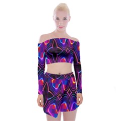 Rainbow Abstract Background Pattern Off Shoulder Top With Skirt Set