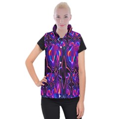 Rainbow Abstract Background Pattern Women s Button Up Puffer Vest by Simbadda