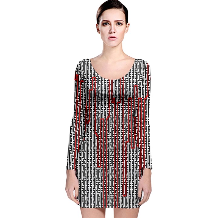 Abstract Geometry Machinery Wire Long Sleeve Velvet Bodycon Dress